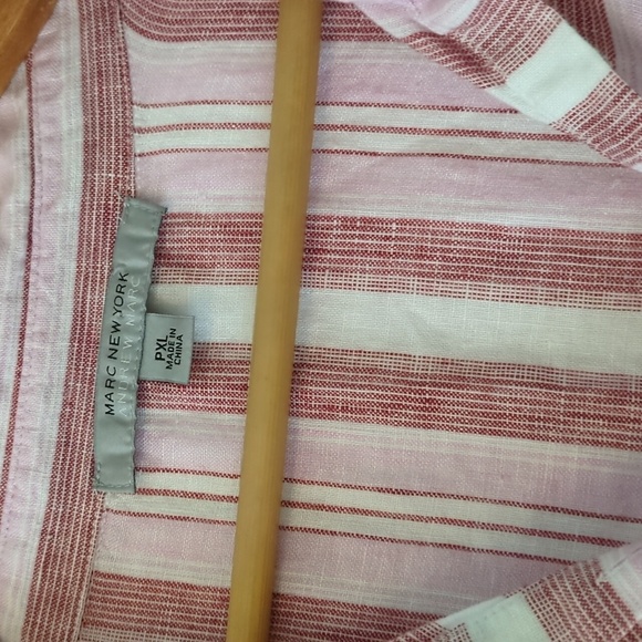 Marc New YorkAndrew Marc Linen Pink Striped Coastal Grandma Beach Women Top PXL - Picture 5 of 7